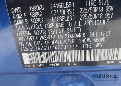 2019 Honda Hr-V Sport from USA, damaged, VIN 3CZRU6H14KG701144